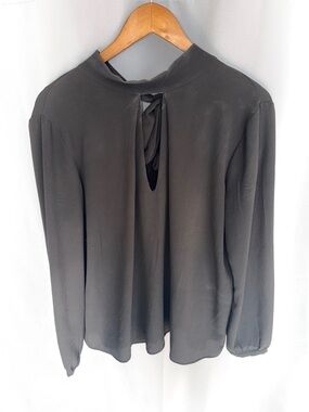 NSR Black Long-Sleeve Tie-Back Blouse Whimsigoth Business Croquette Size M